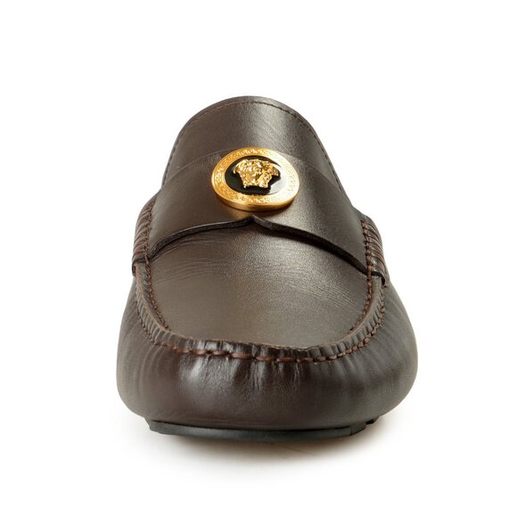 Versace Men\'s Brown 100% Leather Gold Medusa Car Shoes Loafers Shoes US 9 IT 42 main image 2